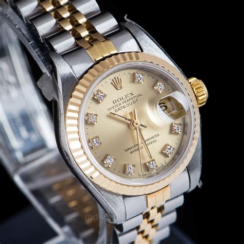 rolex oyster perpetual datejust gold and silver diamond|rolex datejust diamond bezel aftermarket.